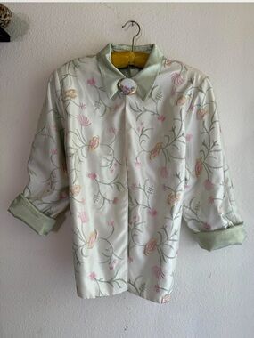 True-Vintage 80s Floral Satin Pastel Floral Embroidered Jacket 3X